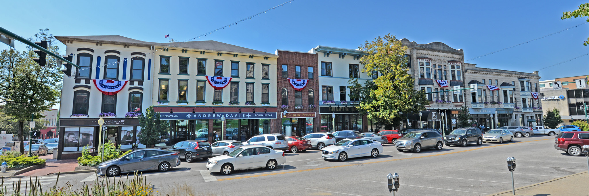 W. Kirkwood Avenue shops on Bloomington’s Historic Downtown Square.